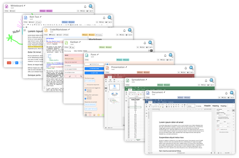 screenshots of 7 cryptpad applications stacked onto each other